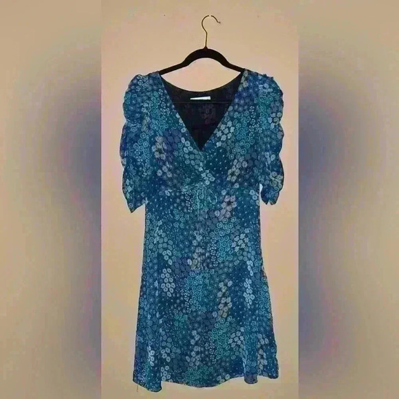 MANGO Floral Print Dress with Ruching in Blue and Purple Hues - Picture 14 of 14